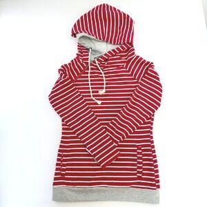 Ampersand Avenue‎ Red White Striped Side Zip Hoodie Sweatshirt Womens Medium